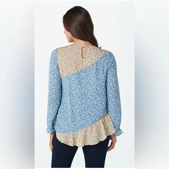 LOGO by Lori Goldstein Floral Long Sleeve Blouse Top Contrasting Panels 2X - Picture 7 of 7